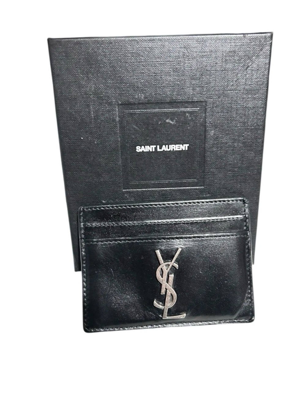 Saint Laurent Black Leather Card & Key Slot Holder with Silver YSL Emblem